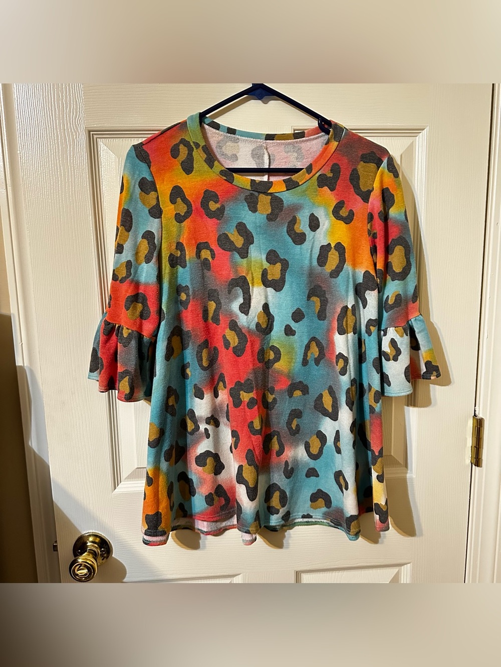 Honeyme Multicolor Leopard Ruffle Sleeve Tunic